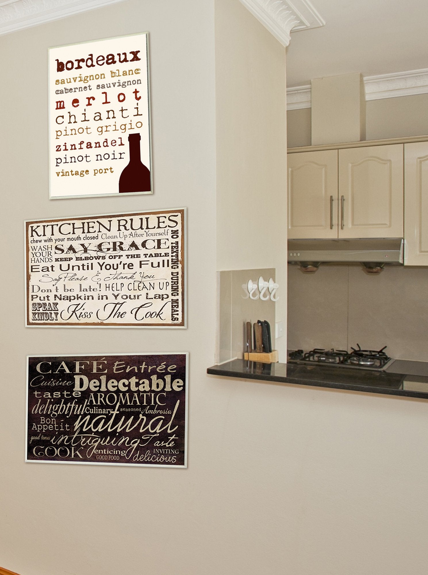 Stupell Home D  Cor Kitchen Rules Creme Typography Kitchen Wall Plaque, 10 X 0.5 X 15, Proudly Made In Usa