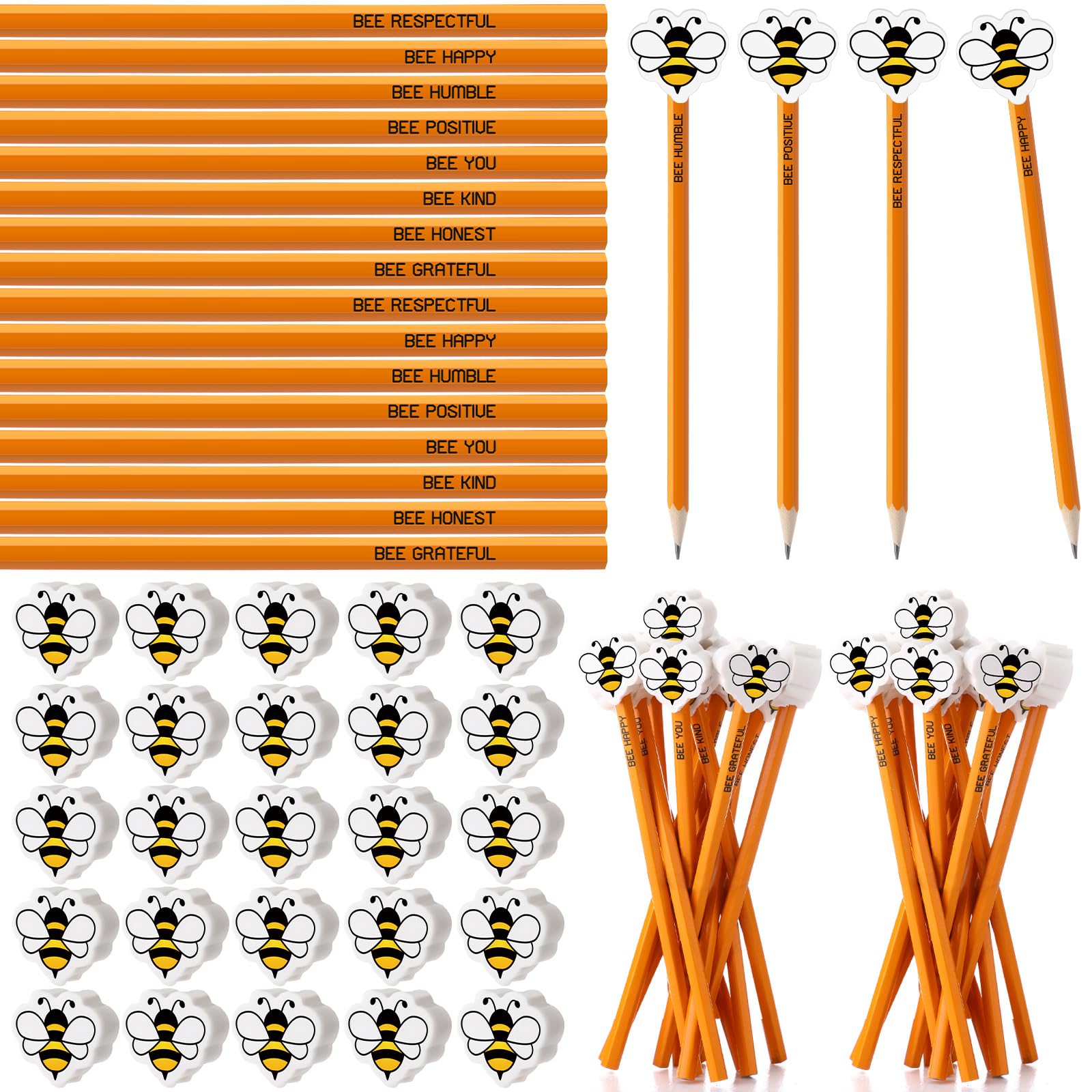 Spakon 24 Set Back To School Gift For Students Bee Pencils With Bee Erasers Inspirational Pencils Bee Party Favors First Day Of