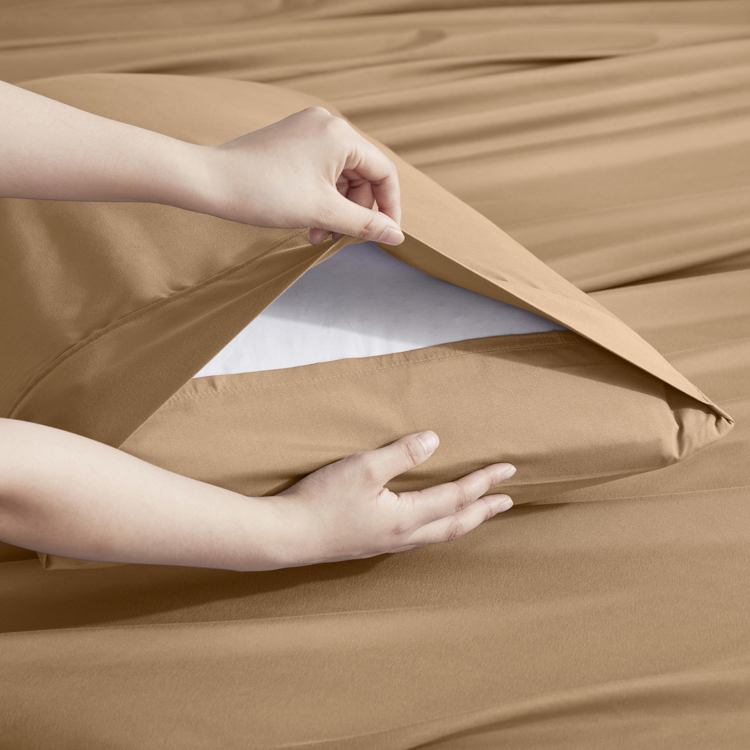 Nestl Extra Twin Deep Pocket Sheets Set - 4 Pc Soft Microfiber Twin Sheets Deep Pocket - Fade Resistant Bedding Sheets & Pillowcases - Twin, Mocha Light Brown