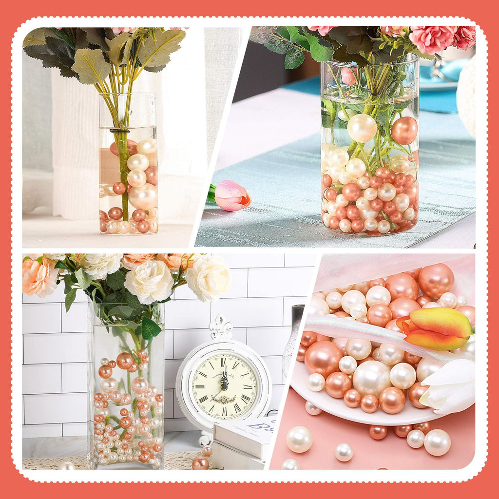 Rose Gold White Floating Pearls | 150Pcs Rose Gold White Pearls Bead For Centerpieces Vases, No Hole Beads | 8/14/20 Mm Rose Gol
