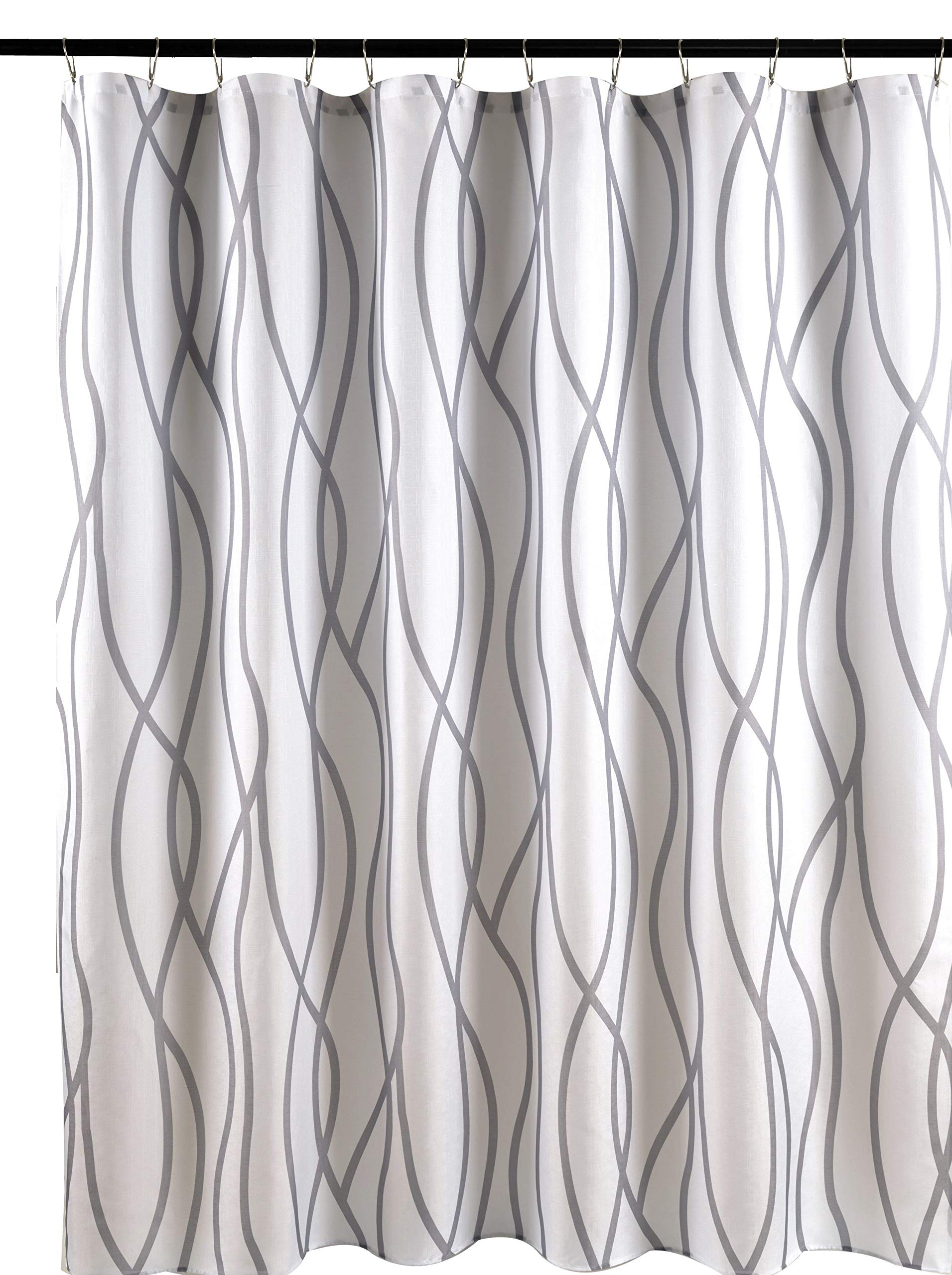 Biscaynebay Textured Fabric Shower Curtain 72 Inches By 72 Inches, Silver Grey Striped Printed Linen Modern Hotel Luxury Quality