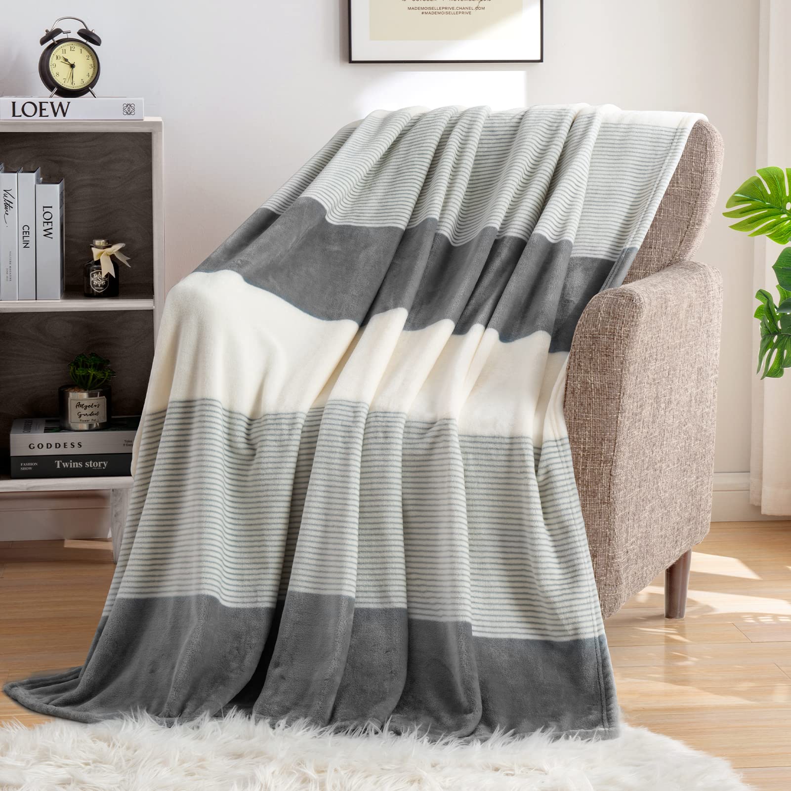 Homelike Moment Fleece Throw Blanket Twin Size, Grey Soft Fluffy Twin Blanket, Fuzzy Cozy Plush Flannel Blankets For Sofa, Comfy