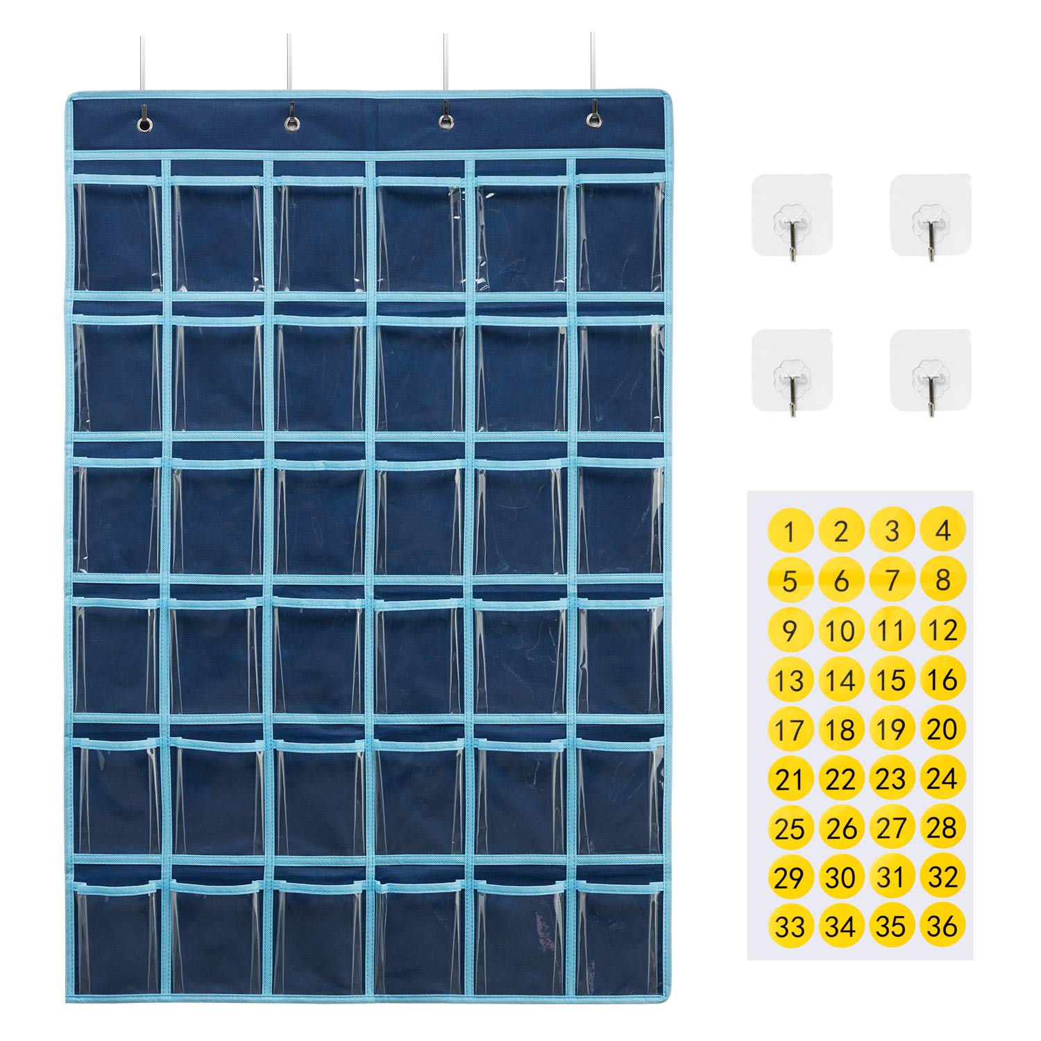 Saverho 36 Clear Pockets Classroom Pocket Chart For Cell Phone And Calculator Holder, Door Hanging Pocket Chart For Classroom Wi