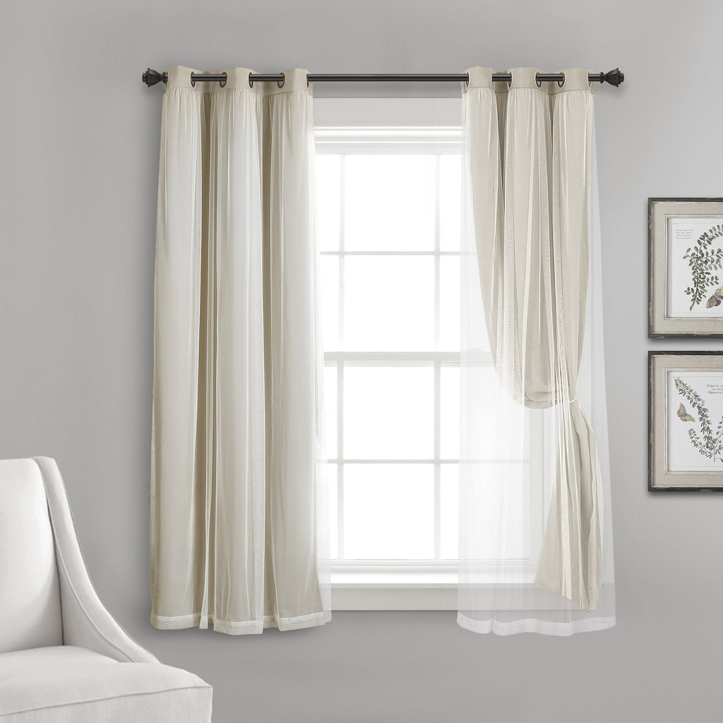 Lush Decor Sheer Grommet Curtains With Insulated Blackout Lining, Window Curtain Panels, Pair, 38''W X 63''L, Wheat - Curtain Wi
