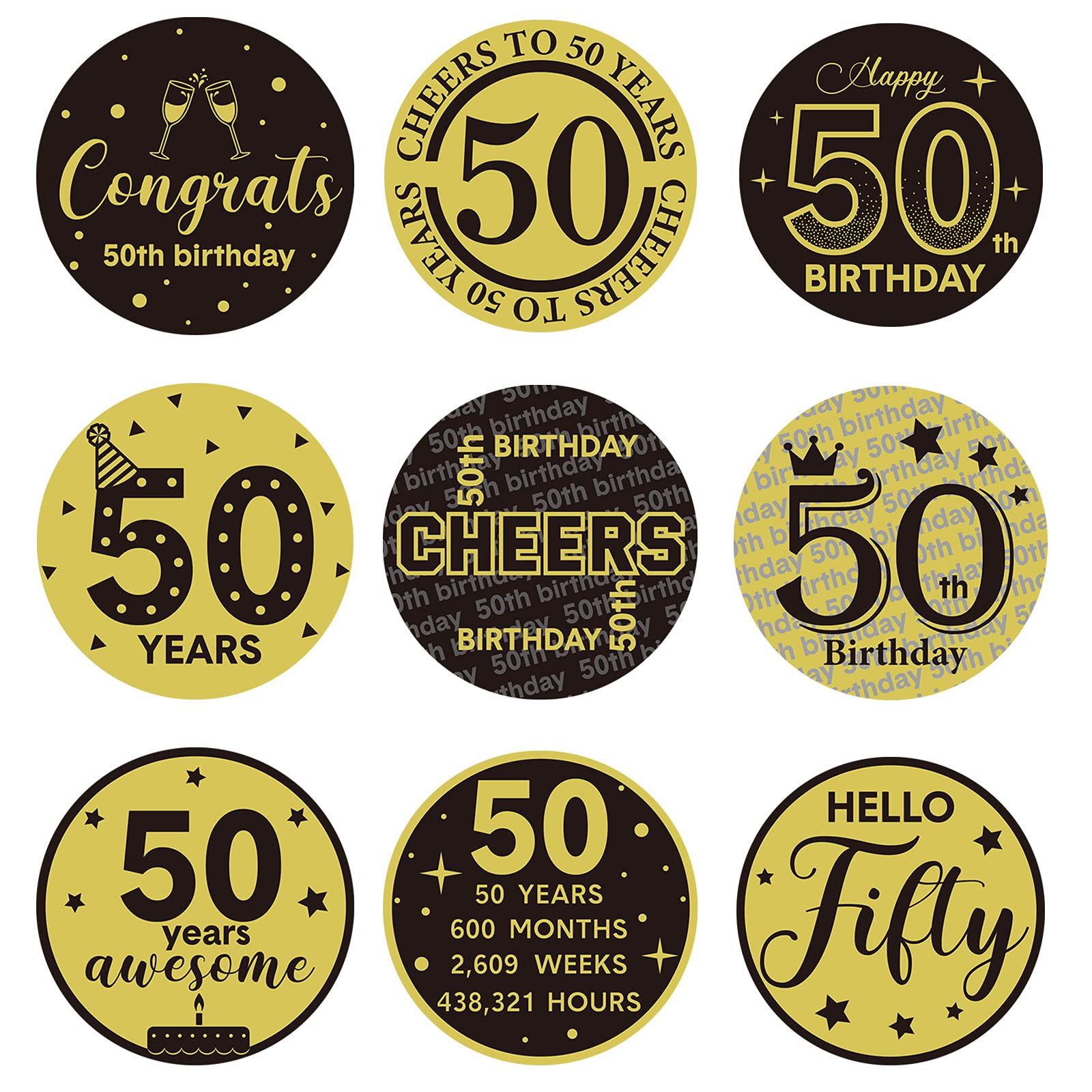 Tenare 504 Pieces Black and Gold 50th Birthday Party Favor Stickers Cheers to 50th Label Stickers Round Mini Chocolate Candy Wra