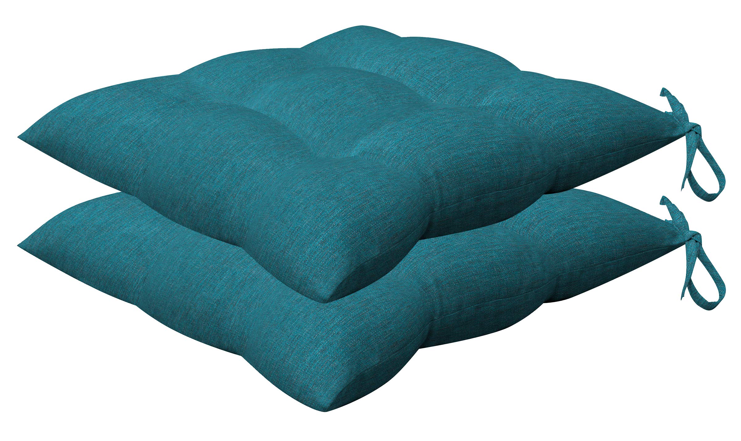 Honeycomb Indoor/Outdoor Textured Solid Teal Square Tufted Seat Cushion: Recycled Polyester Fill, Weather Resistant, Pack Of 2 P