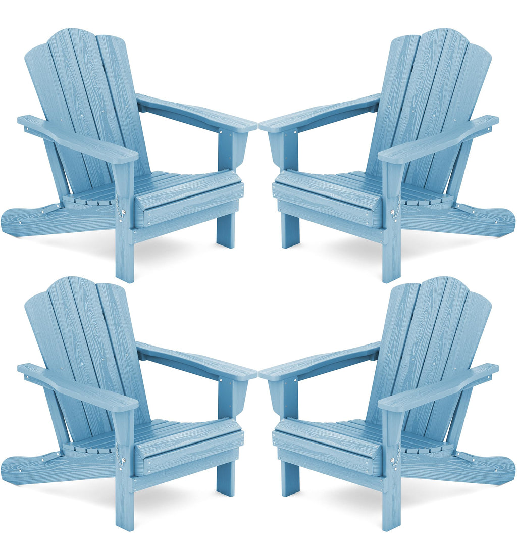 Kingyes Folding Adirondack Chair Set Of 4, Hdpe All-Weather Folding Adirondack Chair, Light Blue
