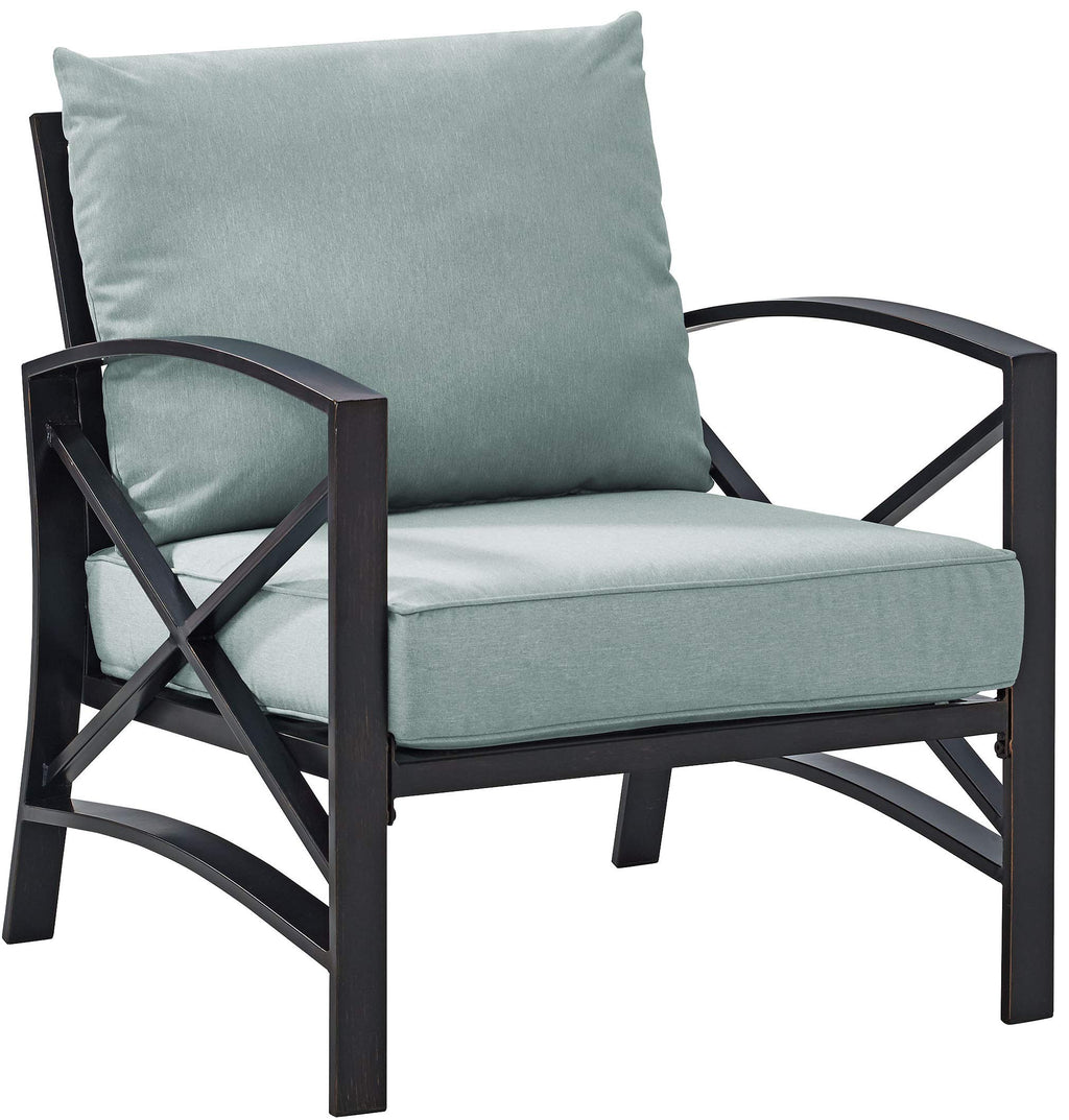 Crosley Furniture Kaplan Outdoor Chair, Patio Chairs for Conversation, Porch, Deck, Balcony, Backyard, Oiled Bronze with Mist Cushions