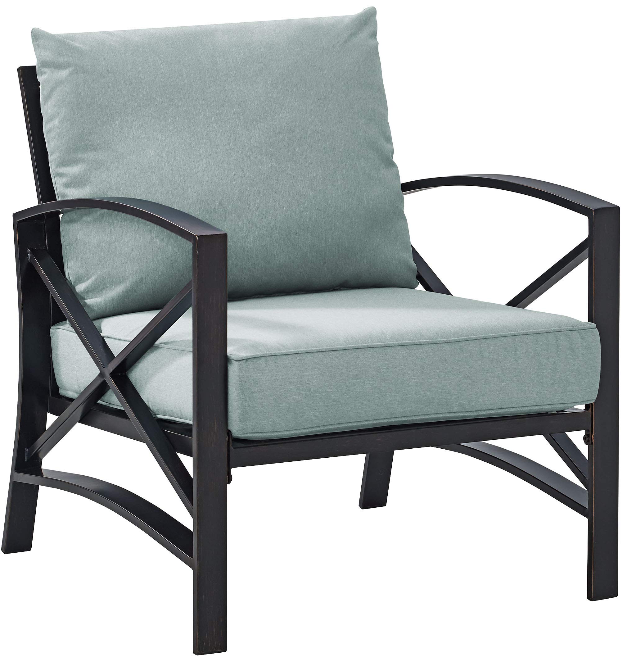 Crosley Furniture Kaplan Outdoor Chair, Patio Chairs for Conversation, Porch, Deck, Balcony, Backyard, Oiled Bronze with Mist Cushions
