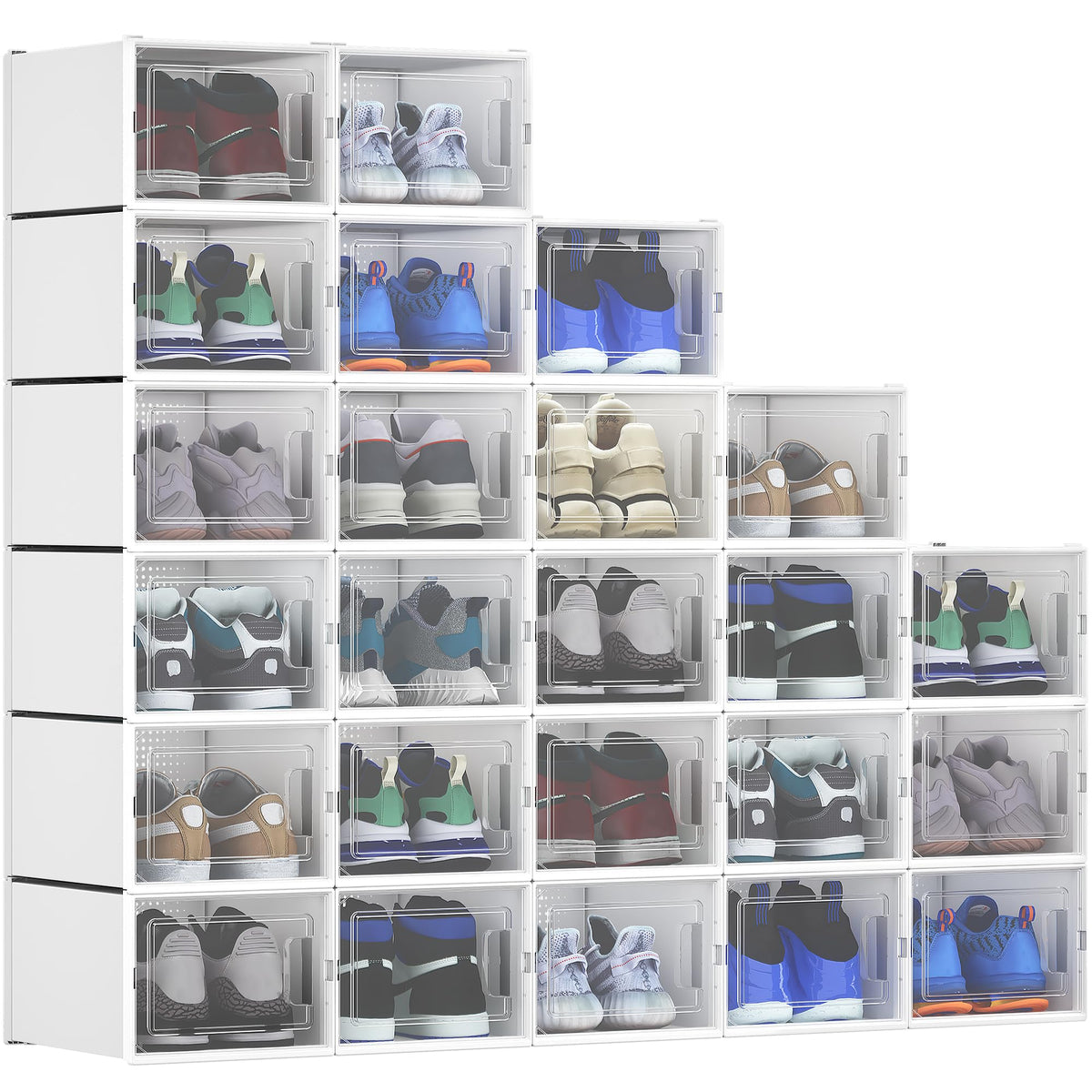 Yitahome Xl 24 Pack Shoe Boxes Fit Up To Us Size 15, Plastic Shoe Organizer For Closet, Stackable Shoe Containers Drawers, Shoe Storage Bins (Xl, White)