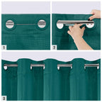 Mitovilla No Hooks Needed Dark Green Waffle Shower Curtain With Snap-In Liner, Modern Waffle Weave Fabric Cloth Shower Curtain F