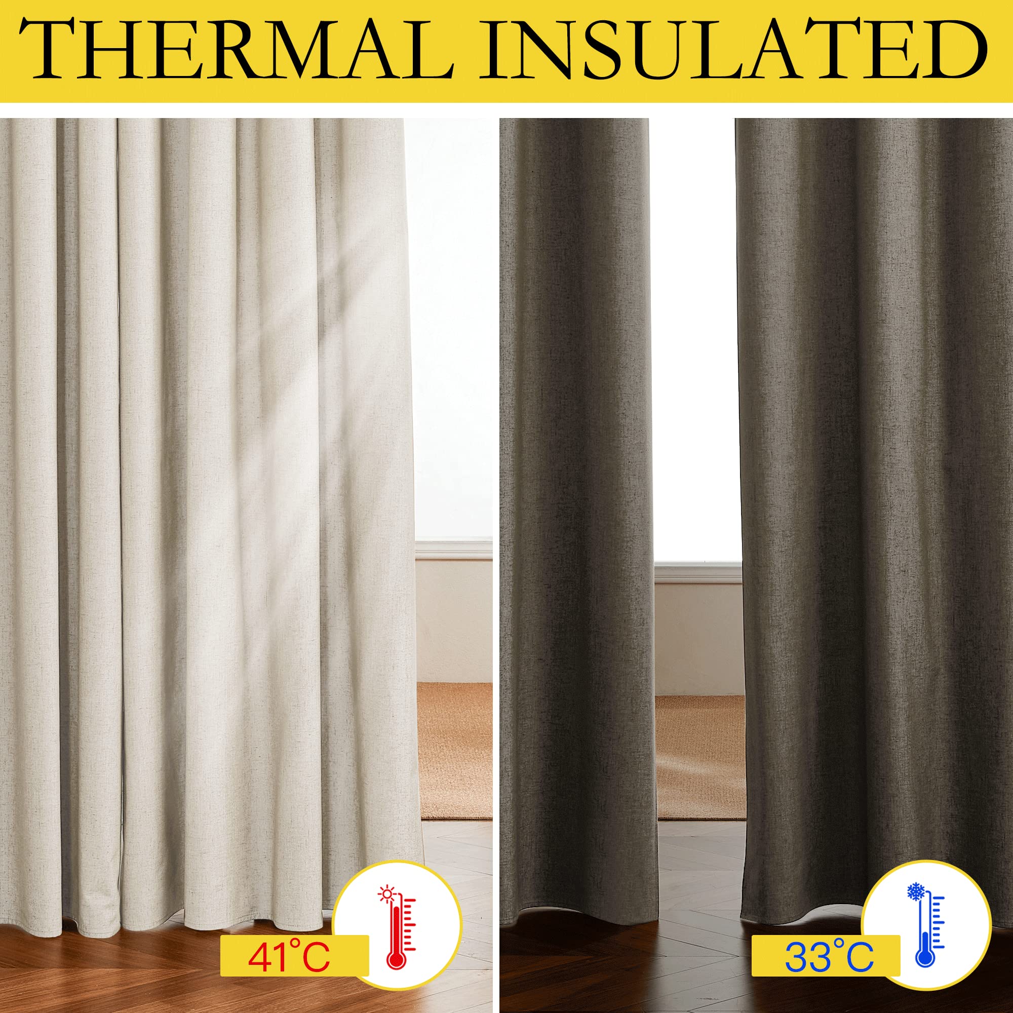 Nicetown 100% Absolutely Blackout Linen Curtains With Thermal Insulated White Liner, 52' Wide, 2 Panels, 84 Inches Long Drapes, Grommet Retro Beige Linen Curtains Vertical Drapes Privacy For Bedroom