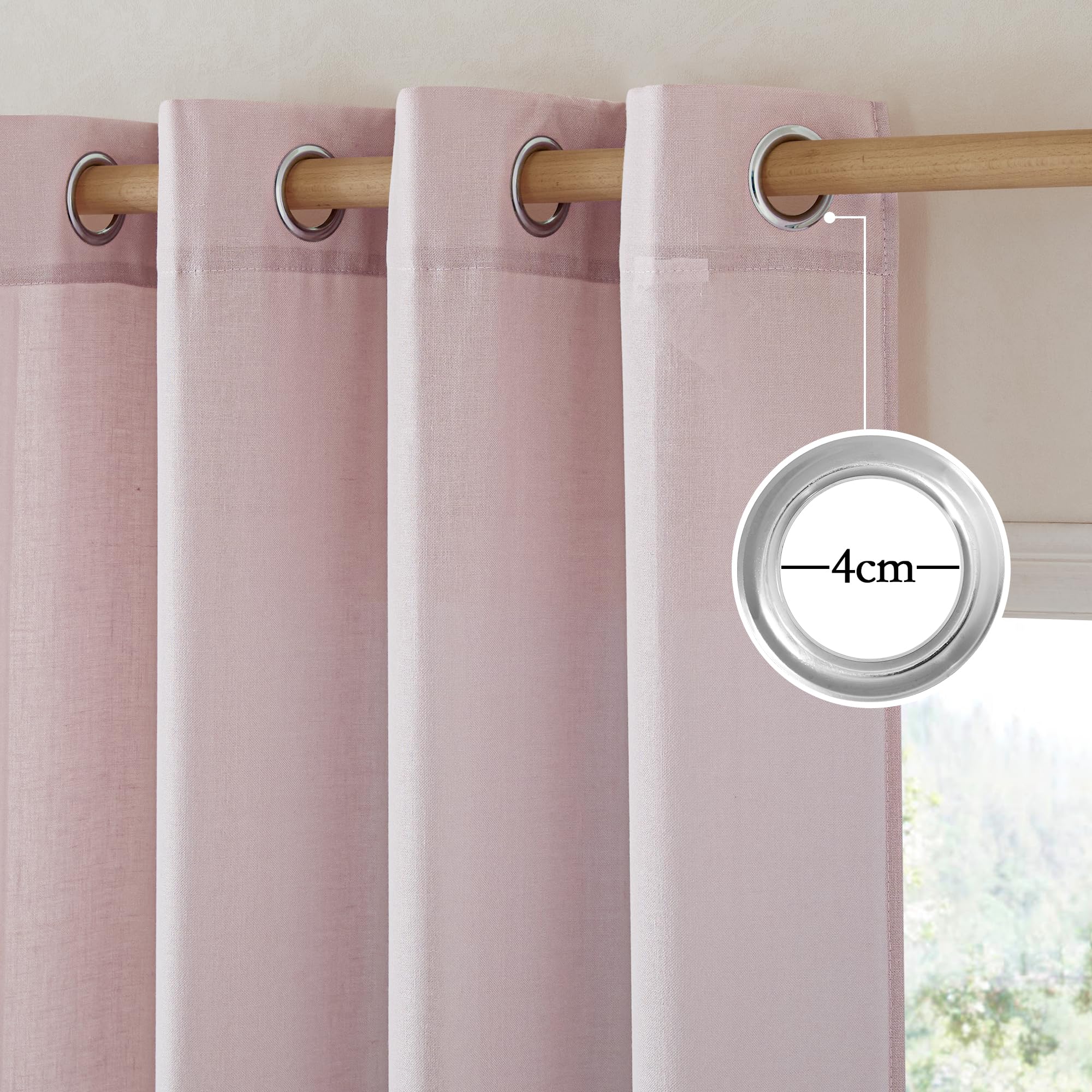 Nicetown Linen Blush Pink Curtains For Girls Room, Grommet Thick Flax Linen Window Treatments Privacy Assured With Light Filtering For Bedroom/Kids Room, 2 Panels, W55 X L84