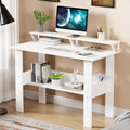 Lukzer Study Table With Monitor Riser & Open Book Shelf (Mst004/White) Engineered Wood Computer Table For Laptop, Pc & Home Off