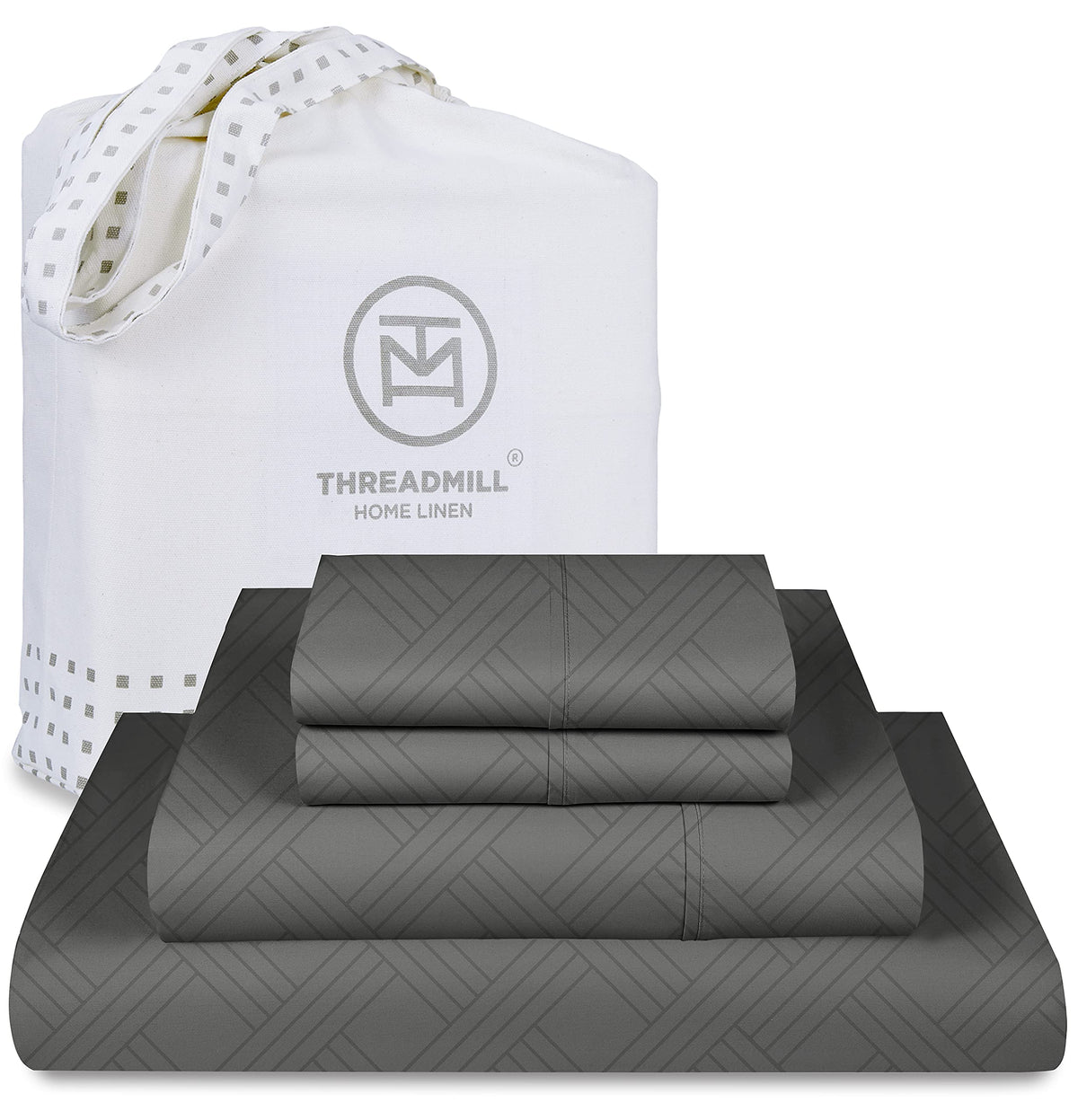 Threadmill Luxury 100% Cotton Full Bed-Sheets - 800 Thread Count Jacquard Celine Dark Grey, Better Than Egyptian Cotton,4 Pc Str