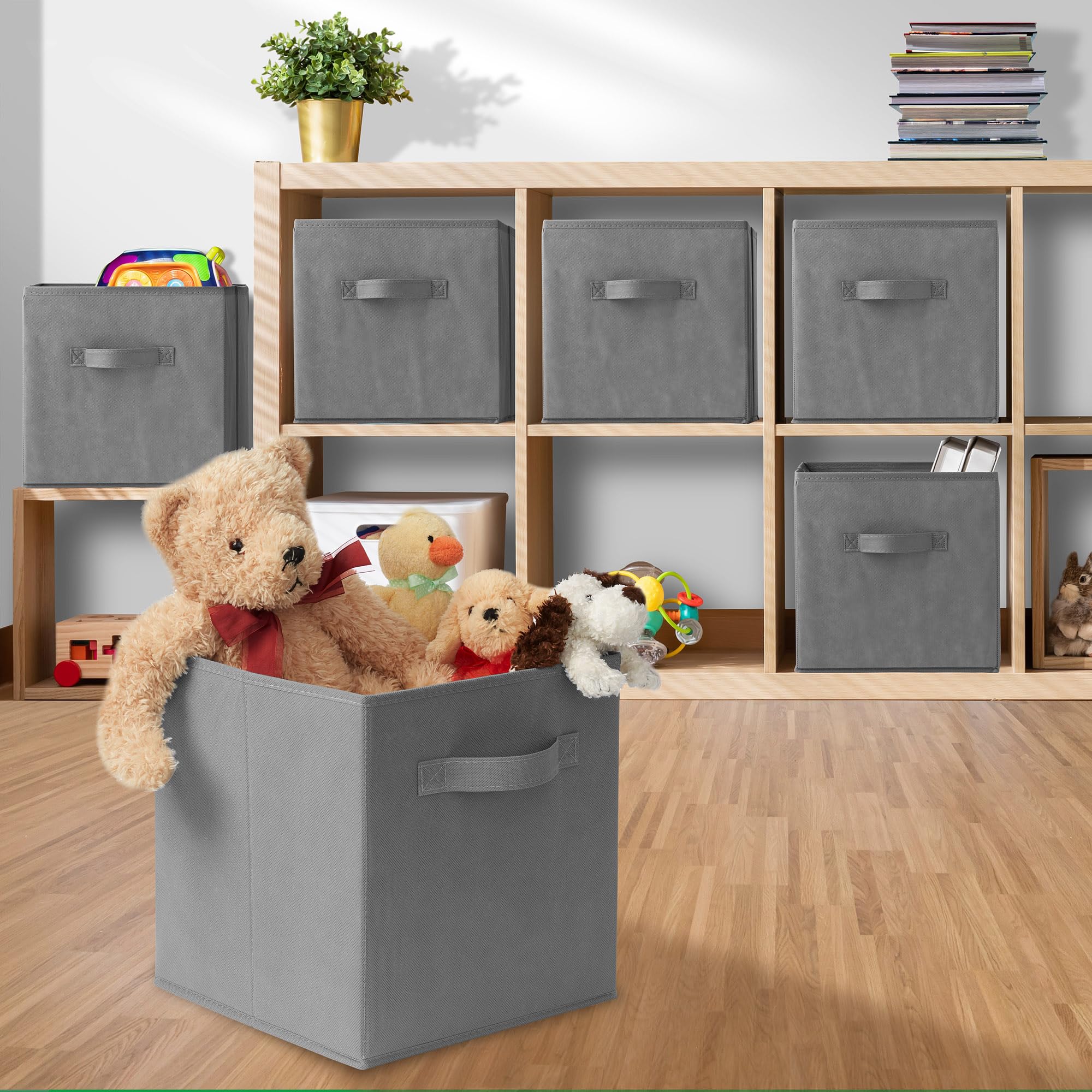 Casafield Set Of 6 Collapsible Fabric Cube Storage Bins, Gray - 11'' Foldable Cloth Baskets For Shelves, Cubby Organizers & More