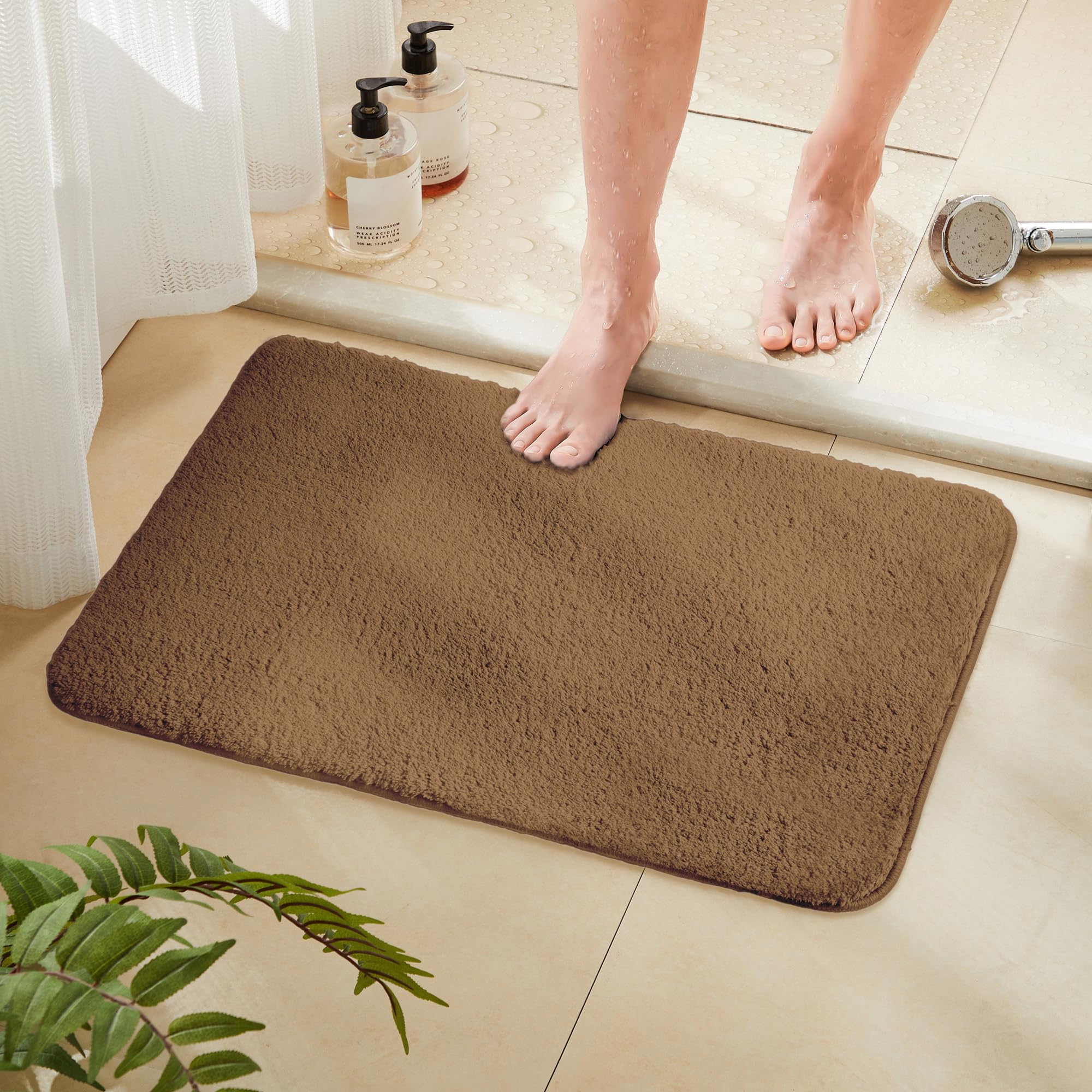 TECHMILLY Fluffy Bathroom Rug Mat 24x17, Absorbent Thick Non Slip Microfiber Mats, Quick Dry Machine Washable Bath Rug for Bathr