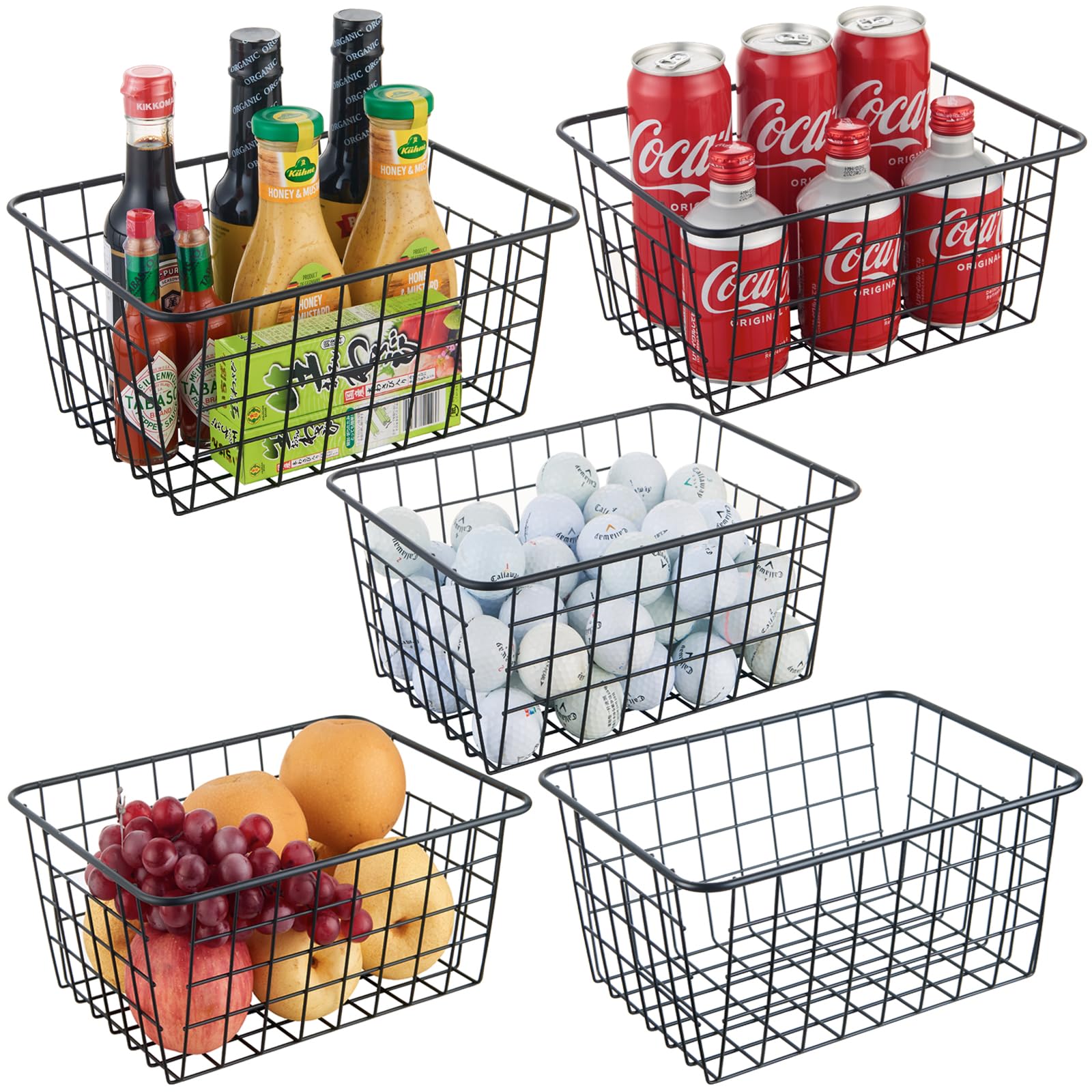 JUNCHU CHERRY Wire Storage Basket 5 Pack , Perfect Kitchen Organization Pantry Storage Basket,Household Organizer, Countertop St