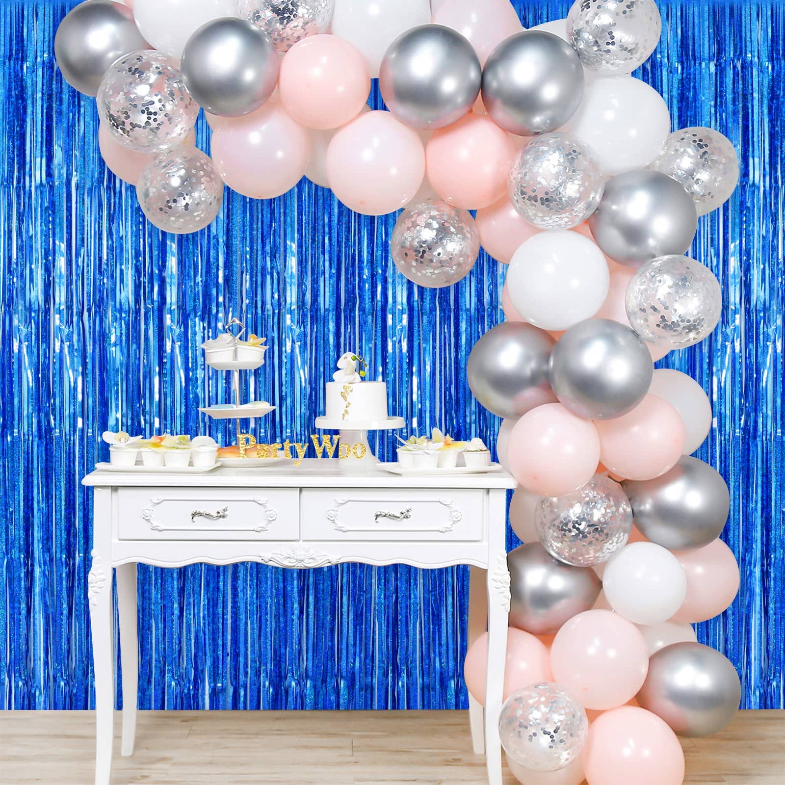Aiqinhu Blue Tinsel Foil Fringe Curtain Backdrop, 3.3 X 8.2 Ft Metallic Glitter Curtain Streamers, 2 Pack Royal Blue Photoboth F