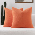 Futei Pack Of 2 Orange Boucle Accent Decorative Throw Pillow Covers,16X16 Inch Soft Solid Textured Cushion Case,Home Decor For C