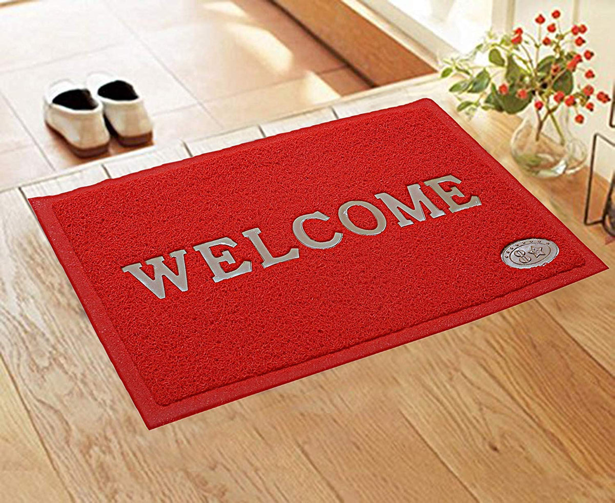 Kuber Industries Pvc Anti Skid Welcome Door Mat (Red) -Ctltc11174