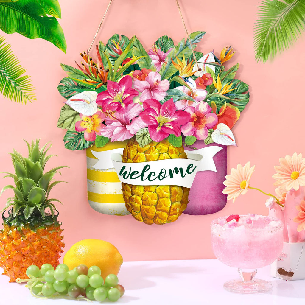 Summer Wooden Sign Pineapple Mason Jar Welcome Sign Farmhouse Summer Door Porch Decor Summer Wreath Pineapple Wall Decor With Ro