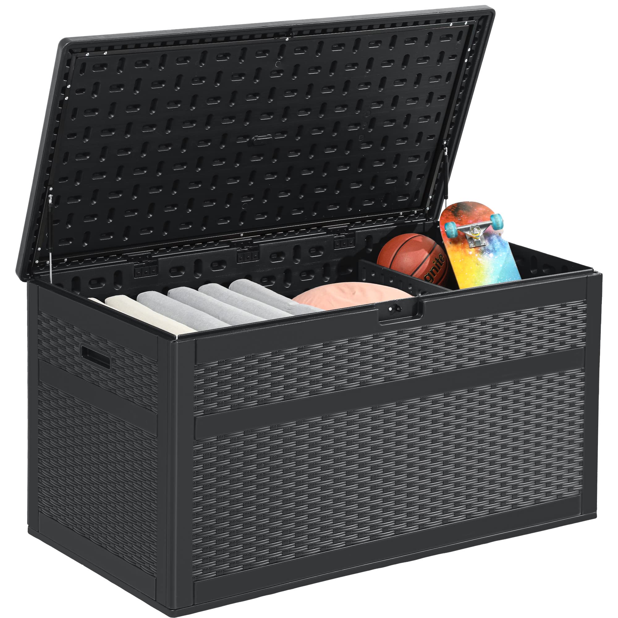 Yitahome Xxl 230 Gallon Large Deck Box, Double-Wall Resin Rattan Outdoor Storage Box With Flexible Divider For Patio Cushions Po