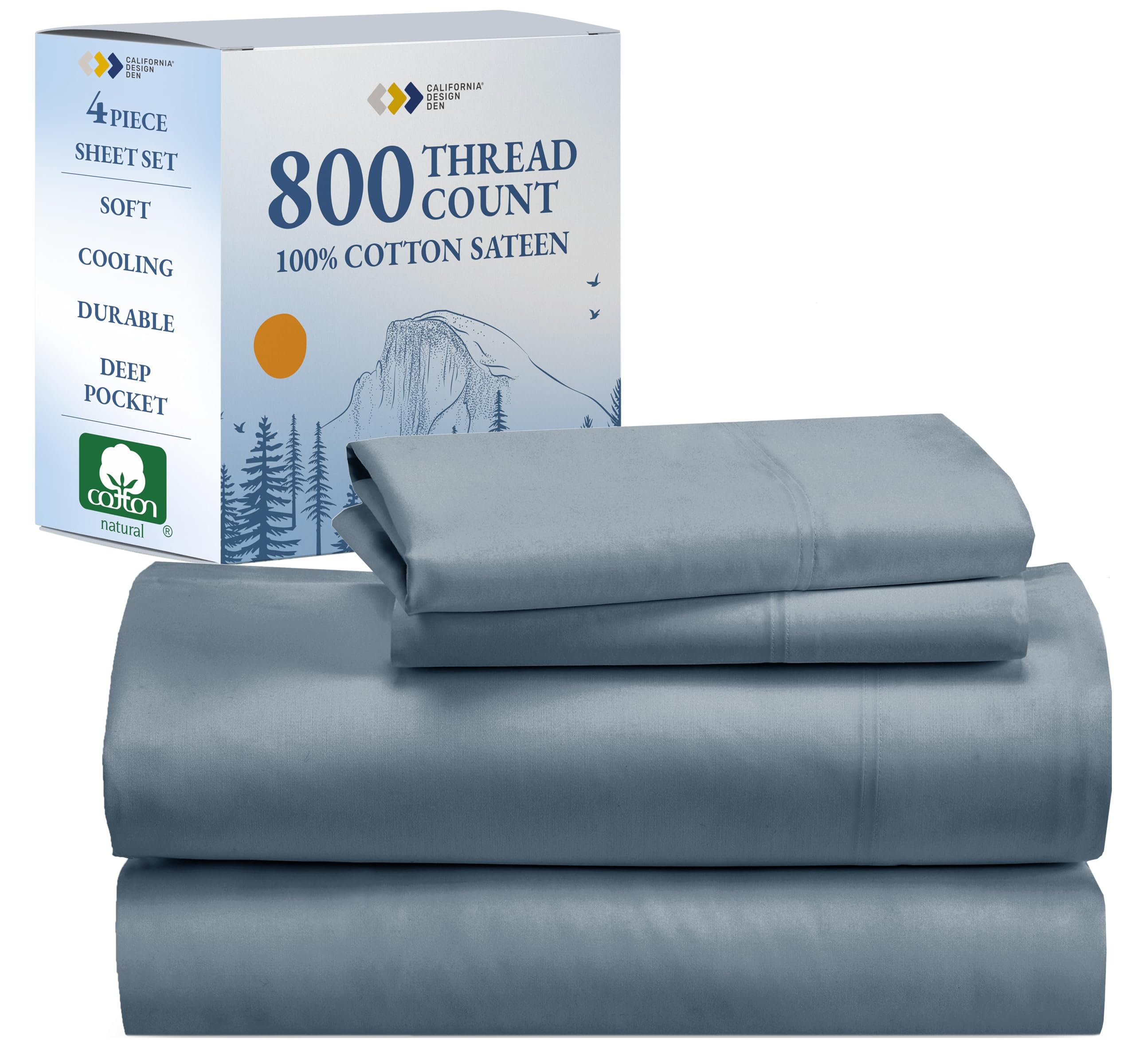 California Design Den Deep Pocket King Sheet Set - Luxury 800 Thread Count Sheets King, 100% Cotton Sateen Bedding Set - Cooling & Softer Than Egyptian Cotton Sheets (Beige)