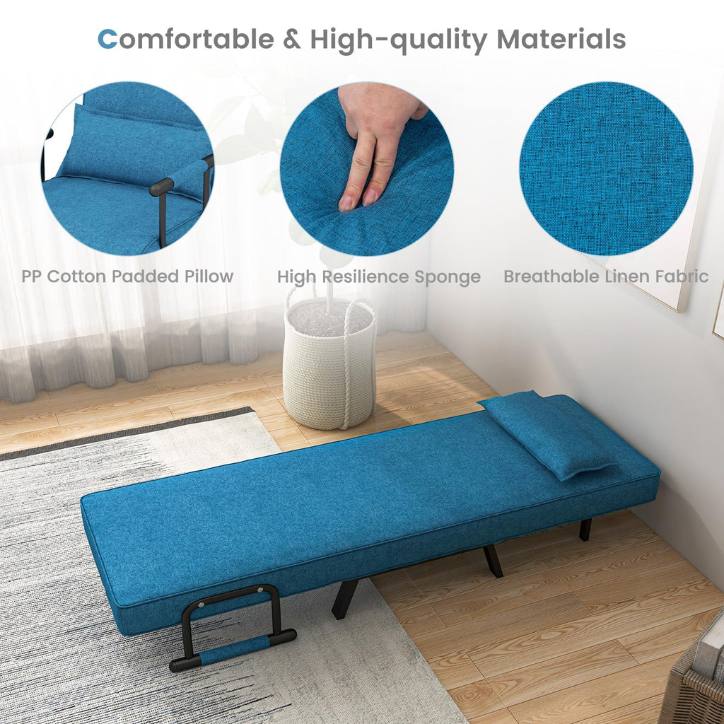 Powerstone Convertible Sleeper Chair Bed, 4 In 1 Living Room Reading Chair With Pillow, Arm And Adjustable 5 Position Backrest Single Sofa Bed, Blue
