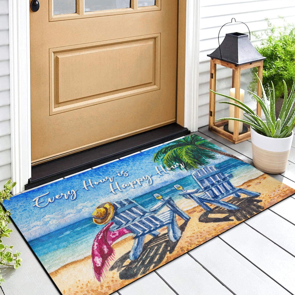 Arttown Beach Shore Tropical Door Mat, 17 X 30 Palm Tree Summer Painting Welcome Doormat Decorative Home Floor Mat, Non Slip Rub