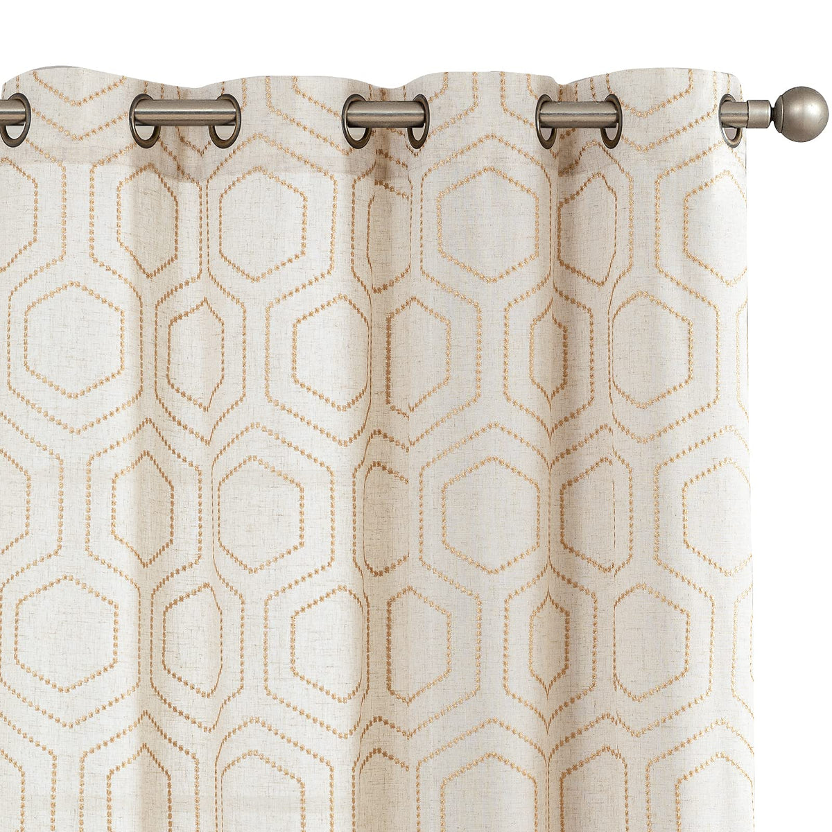 Jinchan Yellow Window Curtains Linen Textured Curtains 63 Inch Long Honeycomb Embroidered Design Living Room Curtain Drapes Bedr