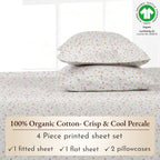 California Design Den King Floral Sheet Set, 100% Organic Cotton Percale Sheets, Deep Pocket King Sheets & Pillowcase Set - Floral
