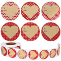 Whaline 600Pcs Valentine'S Day Red Heart Tag Stickers Heart Plaid Dot Stripe Pattern Kraft Name Tag Decals To & From Label Self-