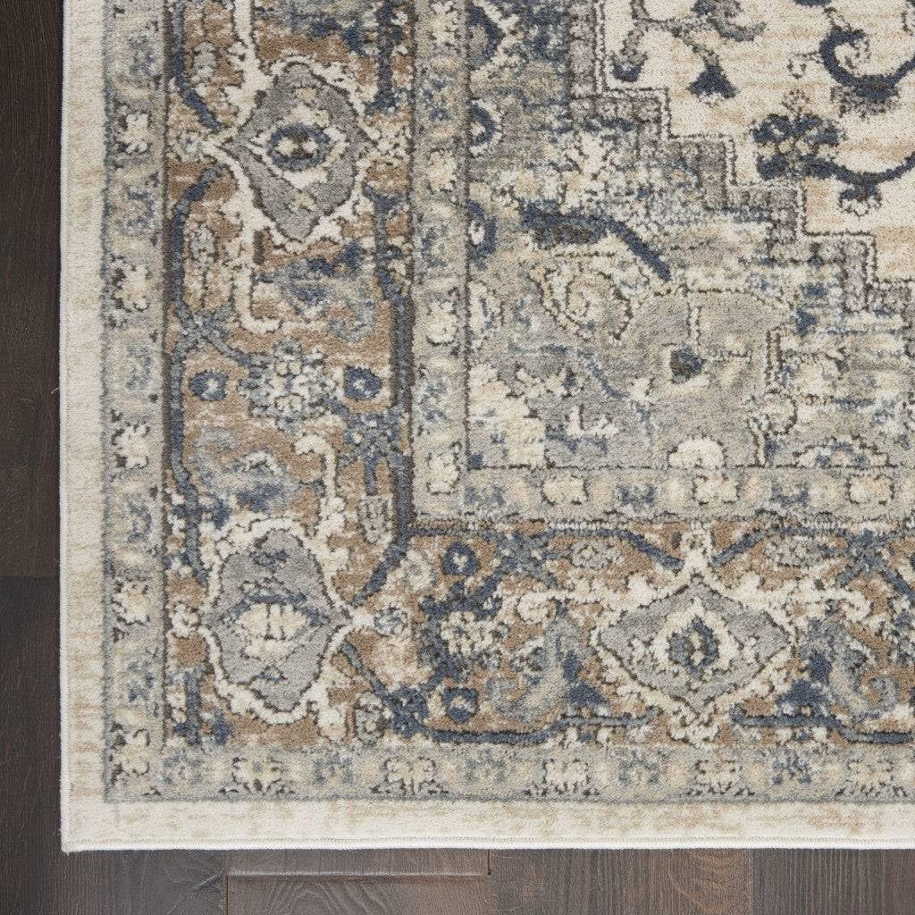 HomeRoots 521918 7 x 10 ft. Gray & Ivory Floral Power Loom Rectangle Area Rug