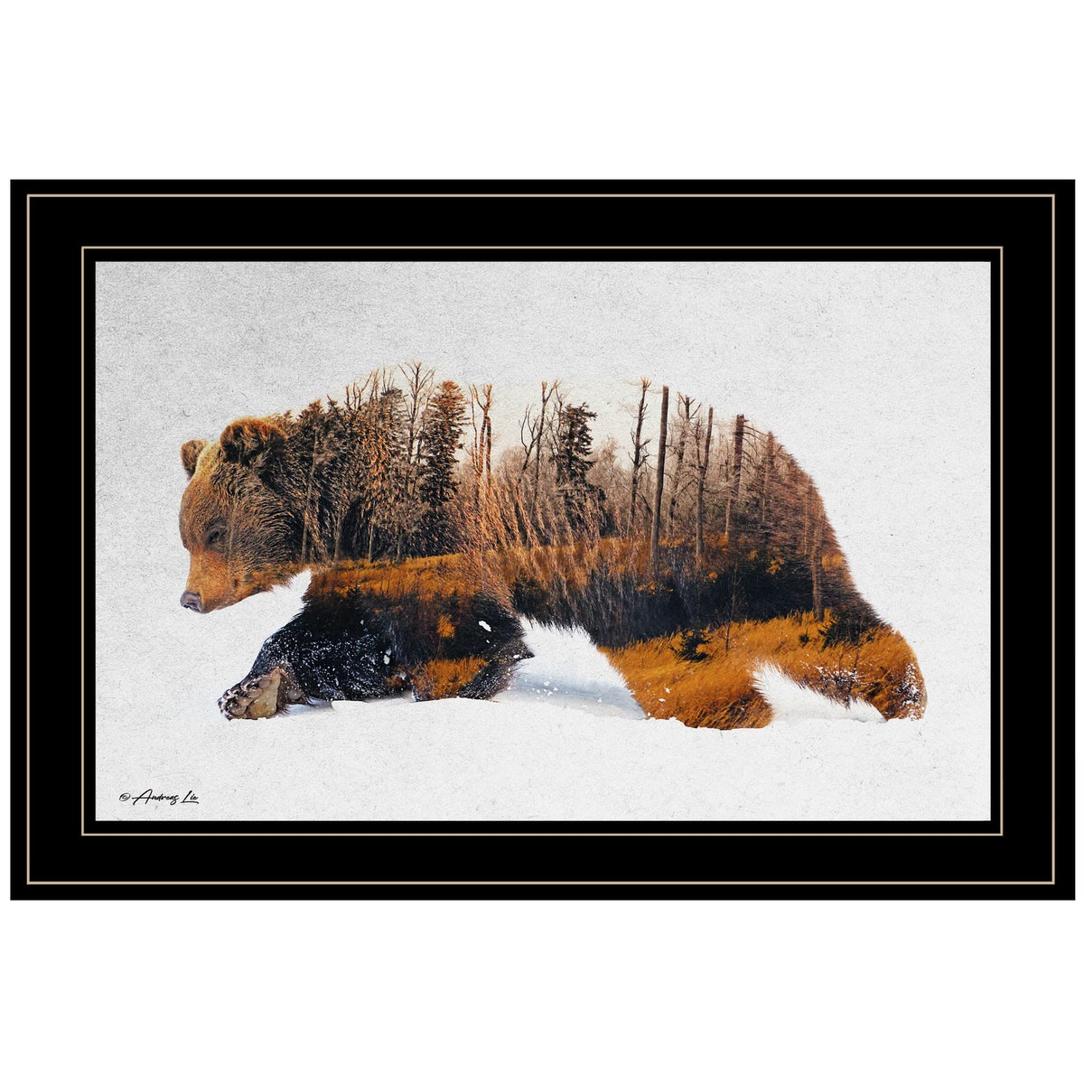 Traveling Bear 2 Black Framed Print Wall Art