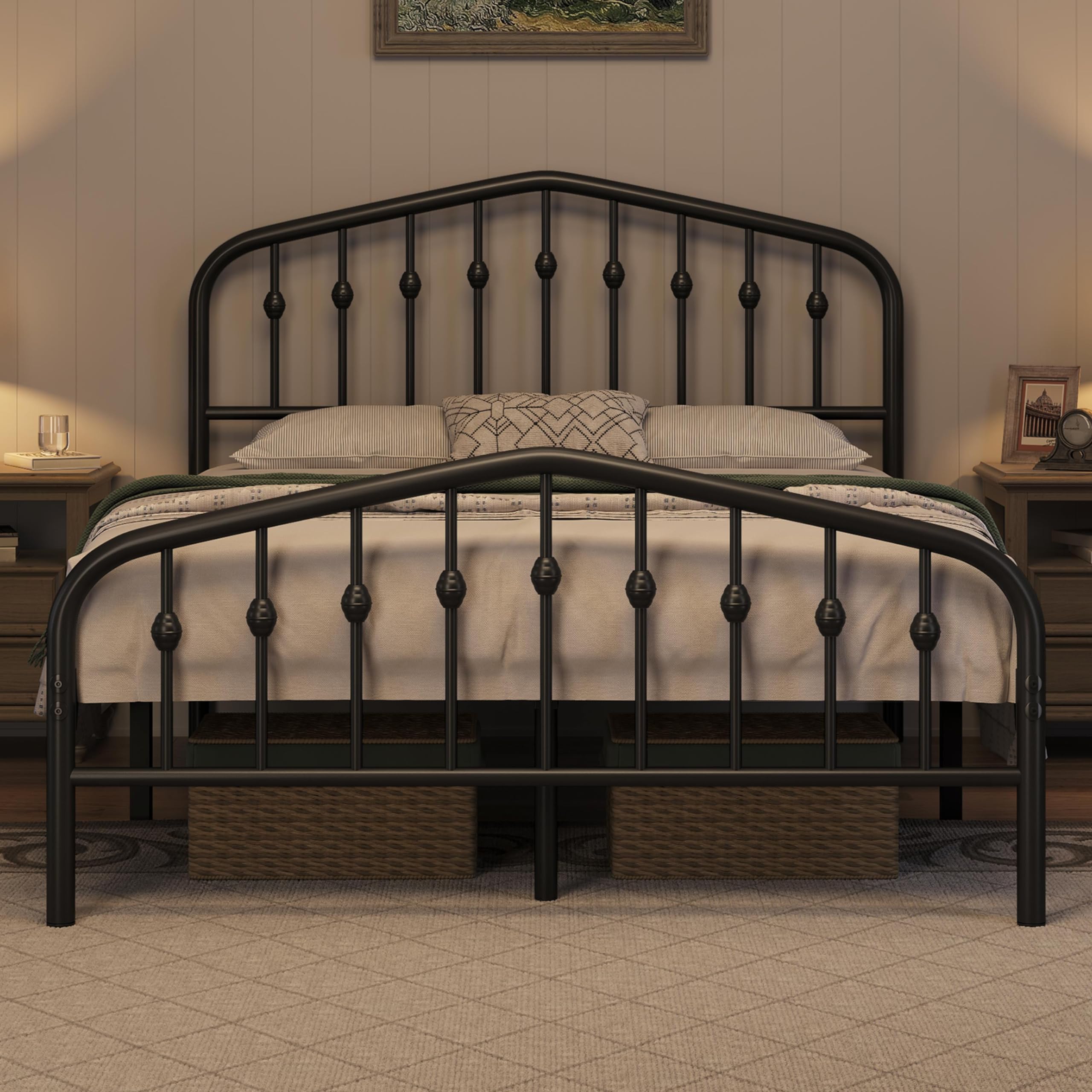 Yaheetech Full Bed Frames Metal Platform Bed With Victorian Style Wrought Iron Headboard And Footboard/Easy Assembly/No Box Spring Needed/Antique Gold Full Bed