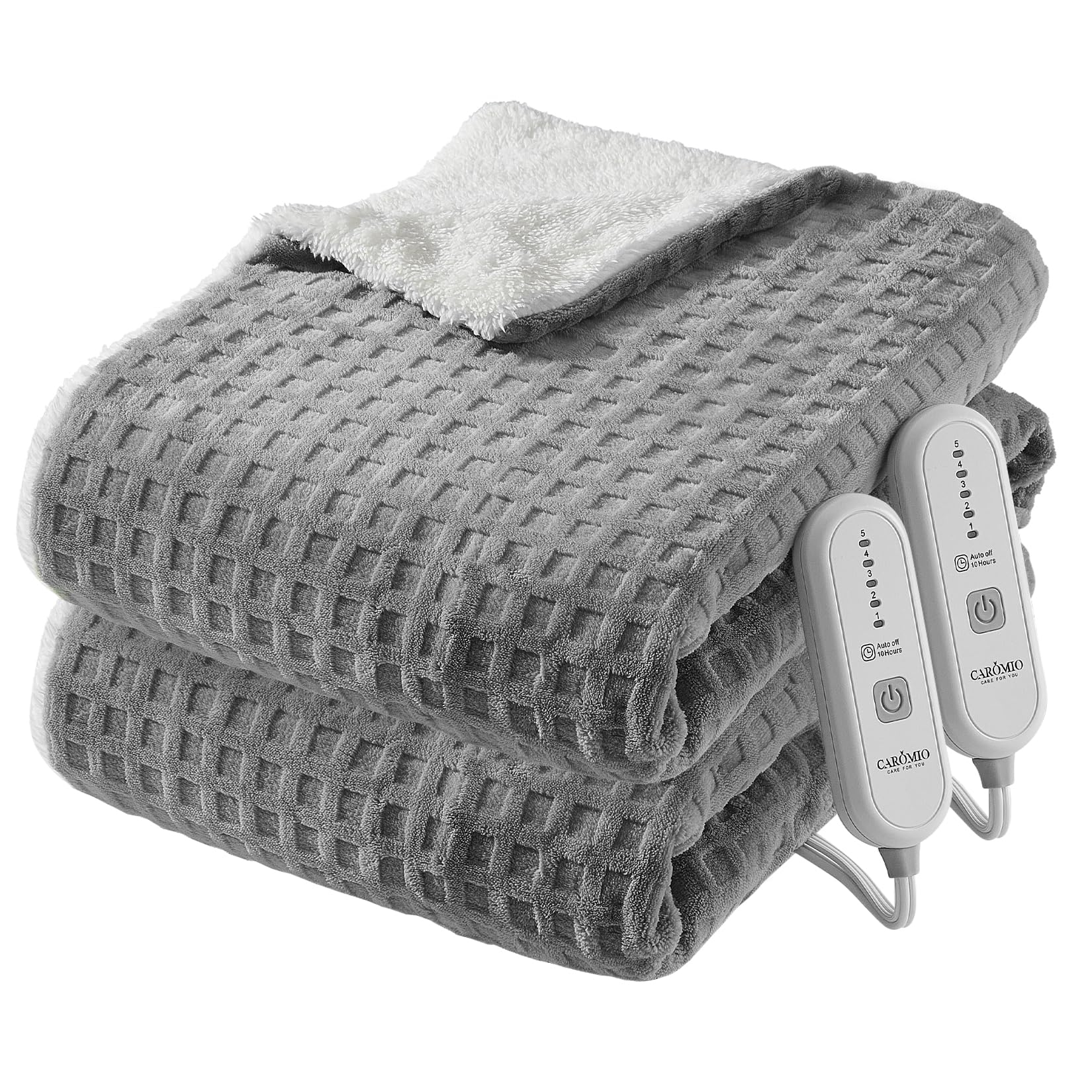 Caromio Heated Blanket King Size With Dual Control, Waffle Fast Heating Electric Blankets With Etl Certified, Soft Flannel & She