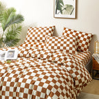 Clothknow Pumpkin Grid Comforter Set King 3Pcs Brown Beige Bedding Comforter Sets Brown King Comforter Soft Caramel Checker King
