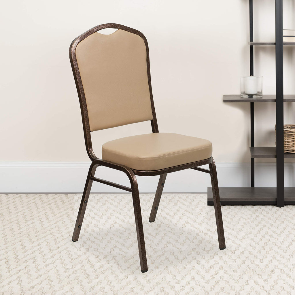 Flash Furniture HERCULES Series Crown Back Stacking Banquet Chair in Tan Vinyl - Copper Vein Frame