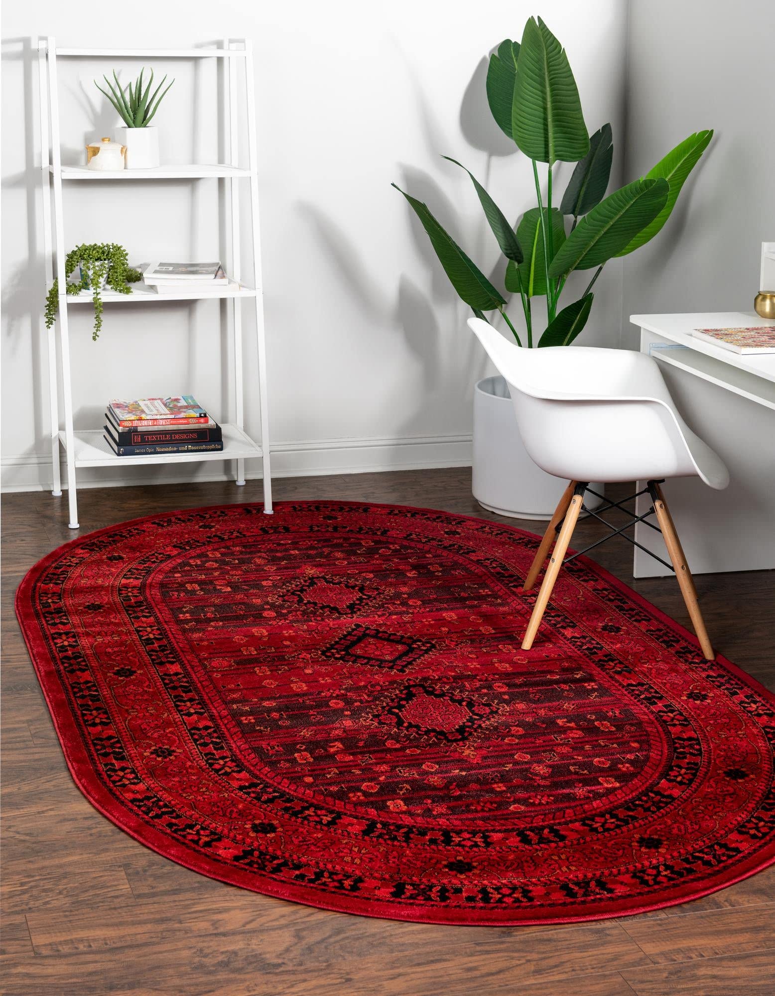 Unique Loom Tekke Collection Area Rug - Sheibani (5 3 x 8 Oval, Red/ Black)