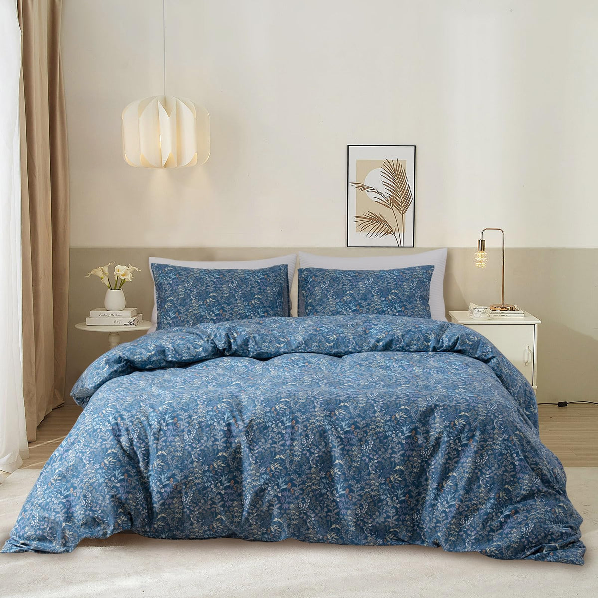 Eavd Garden Botanical Floral Comforter Set Twin Xl Soft Microfiber Blue Chic Shabby Floral Bedding Set 1 Twin Xl Comforter With