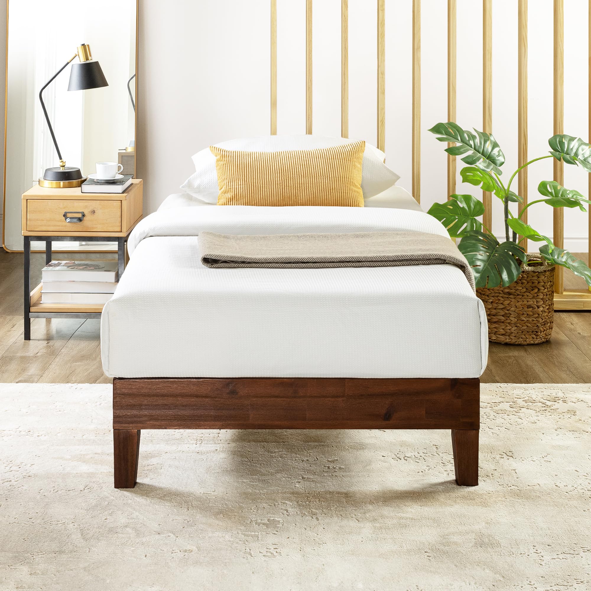Mellow Naturalista Grand - 12 Inch Solid Wood Platform Bed with Wooden Slats - No Box Spring Needed - Twin (Espresso)