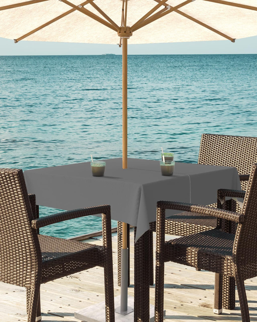 Queenker Dark Gray Outdoor Tablecloth With Umbrella Hole And Zipper, Solid Color Table Cover For Square Tables Waterproof Tablet