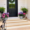 BUAGETUP Khaki and White Outdoor Rug 3x 5 Hand-Woven Cotton Washable Rug Striped Front Porch Rug Machine Washable Indoor/Outdo