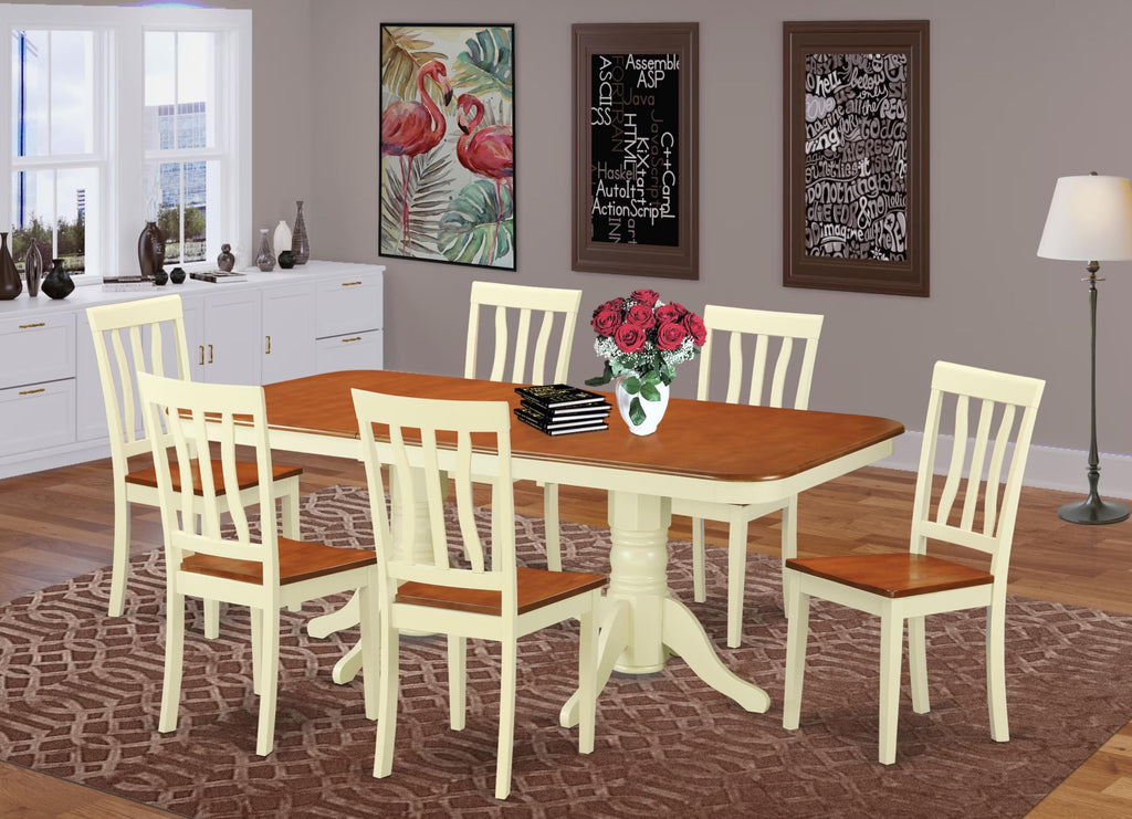 East West Furniture NAAN7-WHI-W Napoleon 7 Piece Set Consist of a Rectangle Dinner Table with Butterfly Leaf and 6 Dining Room Chairs, 40x78 Inch, Buttermilk & Cherry
