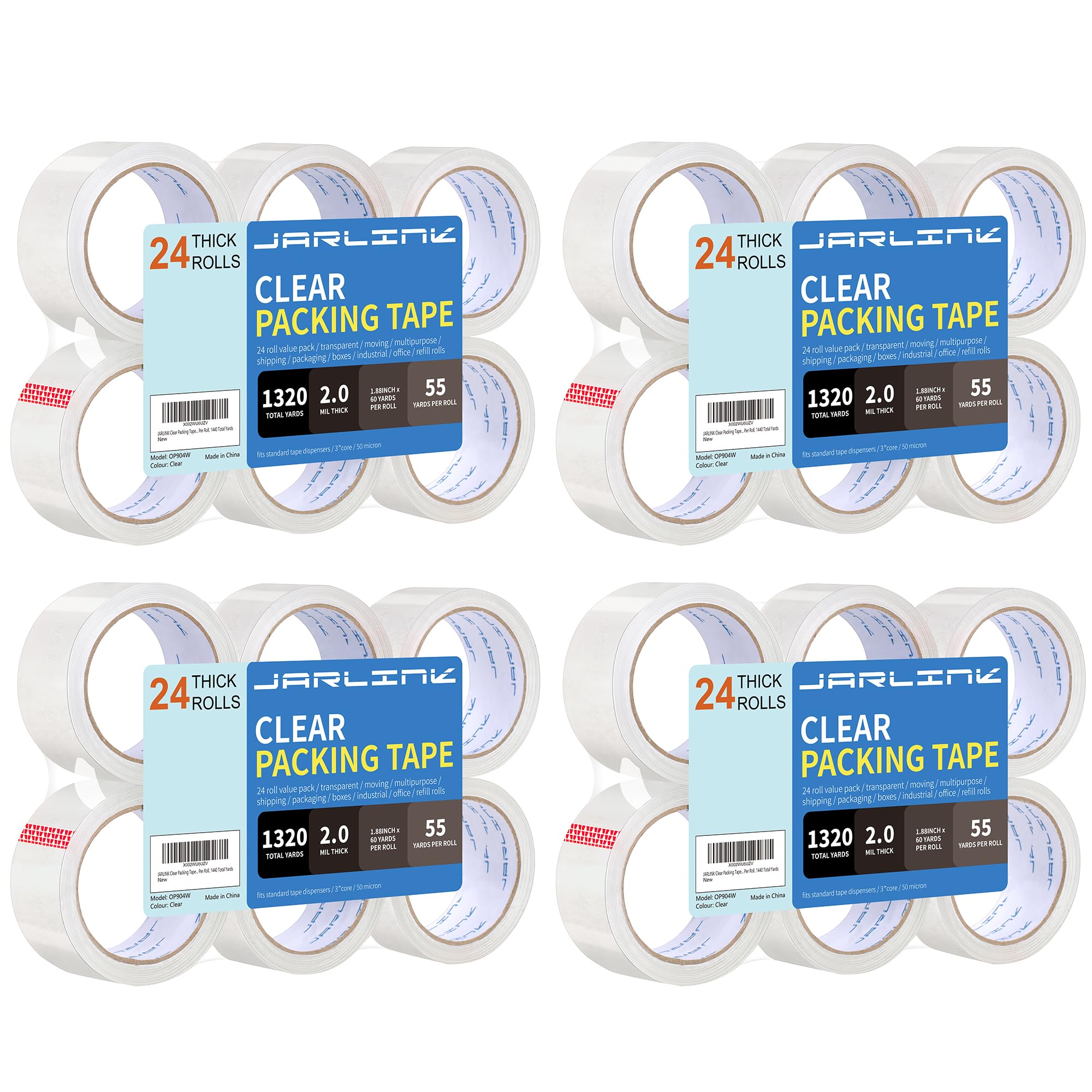 Jarlink Clear Packing Tape (24 Rolls), Heavy Duty Packaging Tape For Shipping Packaging Moving Sealing, 1.88 Inches Wide, 55 Yar
