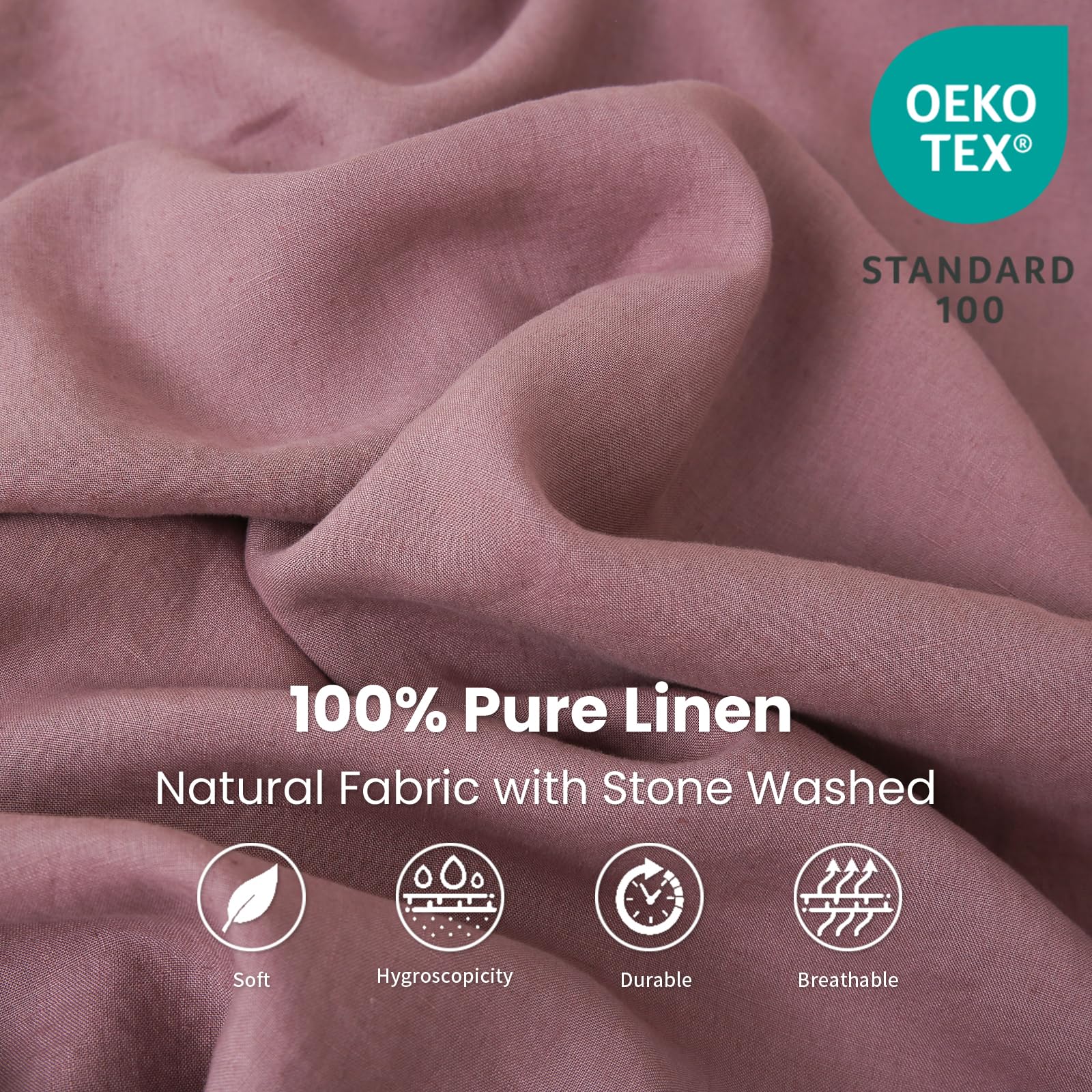 King Linens 100% Linen Fitted Sheet Stone Washed Solid Color - (1 Piece) 14 Inch Deep Pocket Mattress Cover Soft Natural Breatha