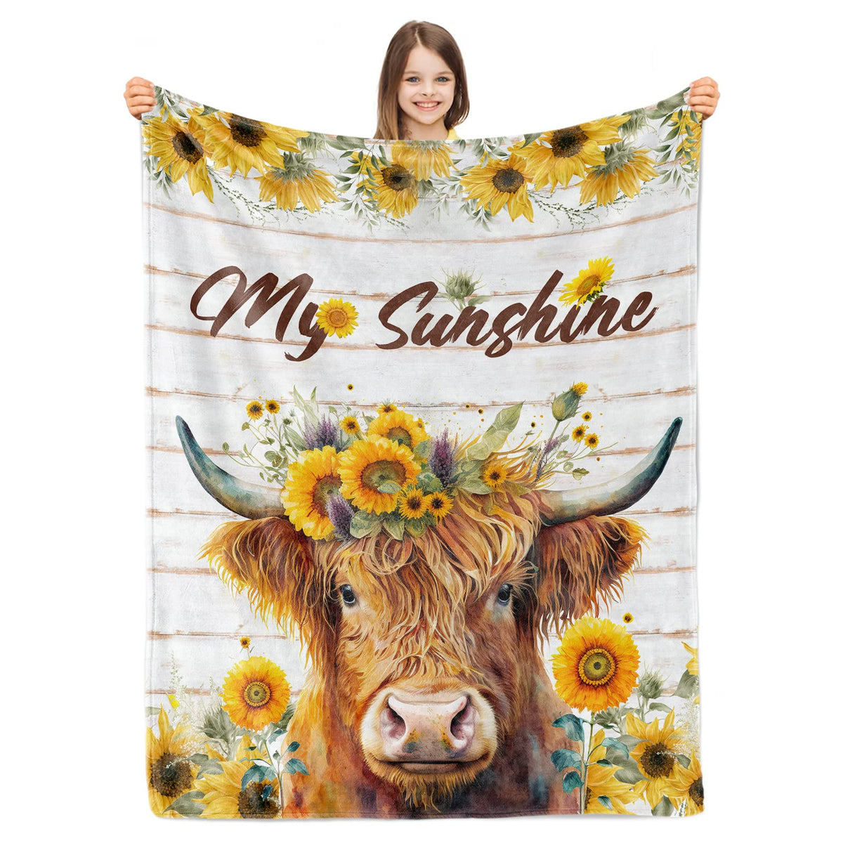 Paready Highland Cow Sunflower Blanket Cow Print Throw Blanket Soft Cozy Blanket For Bedroom Living Room Decor Couch Sofa Lightw