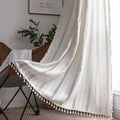 Sutuo Home White Boho Curtains 63 Inches Long for Kitchen Nursery, Light Filtering Shabby Chic Tassels Farmhouse Ivory Window Tr