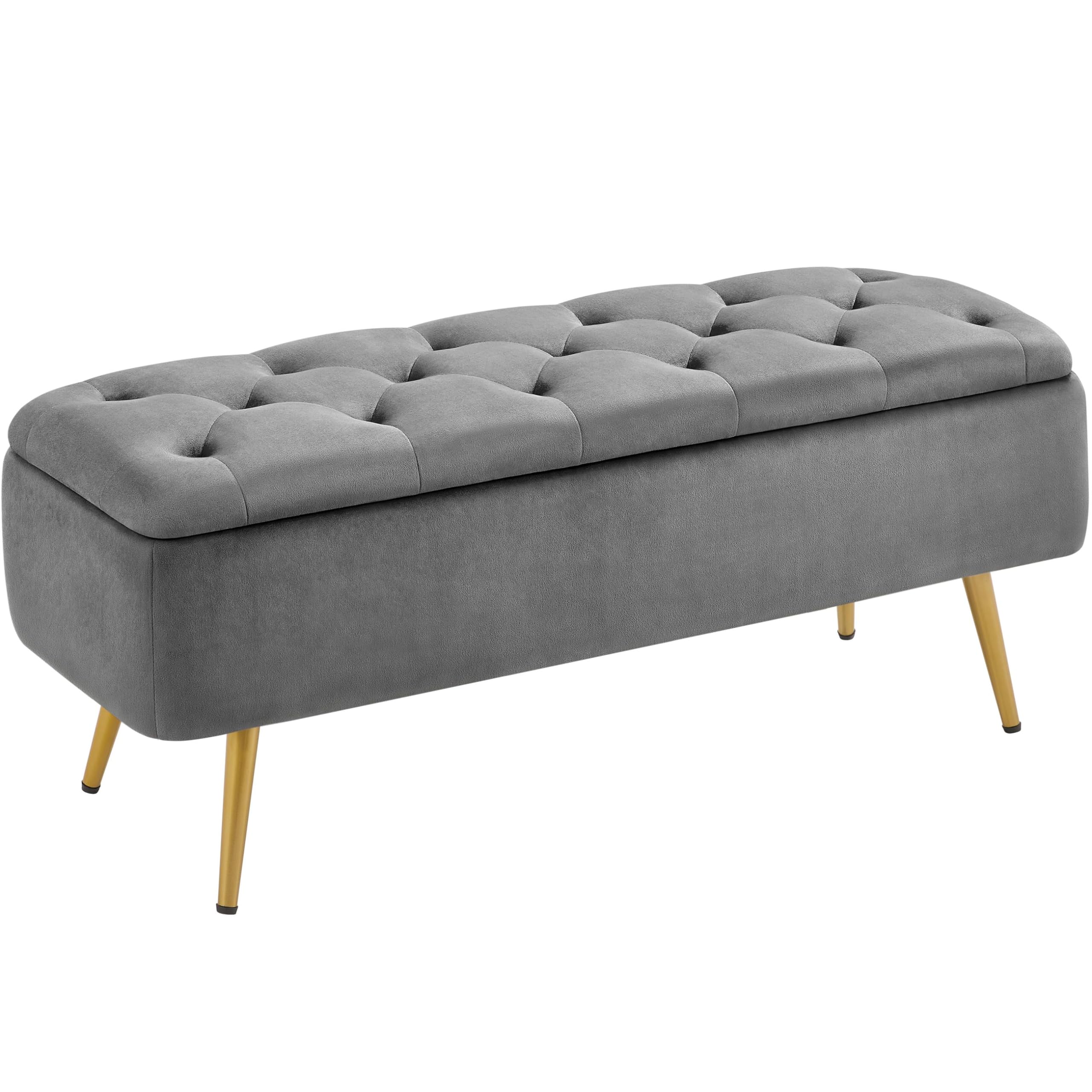 Yaheetech Ottoman with Storage, Velvet Entryway Bench with Safety Hinge, Upholstered Bench with Seating for Bedroom, Living Room